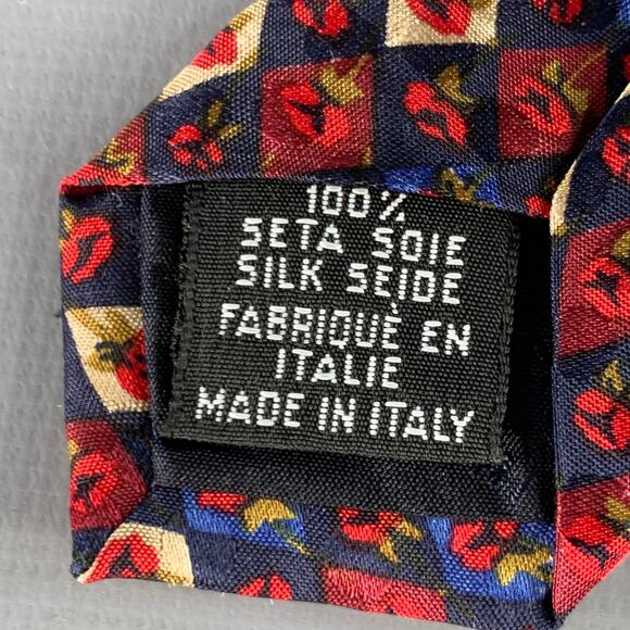 UNGARO Black Red Abstract Floral Silk Tie - Picture 6 of 6